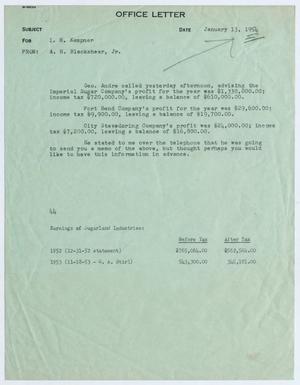 [Office Letter from A. H. Blackshear, Jr. to I. H. Kempner, January 13, 1954]