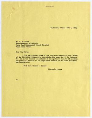 [Letter from Isaac Herbert Kempner to W. E. White, June 4, 1954]