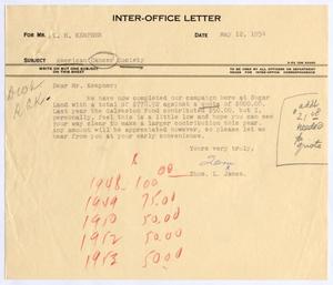 [Letter from Thomas Leroy James to Isaac Herbert Kempner, May 12, 1954]