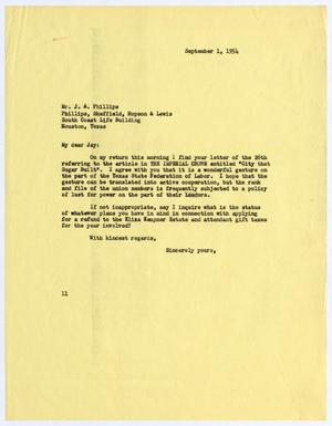 [Letter from Isaac Herbert Kempner to Jay A. Phillips, September 1, 1954]