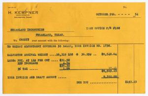 [Invoice for Sugarland Industries, October 5, 1954]