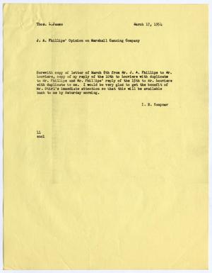 [Letter from I. H. Kempner to Thomas L. James, March 17, 1954]