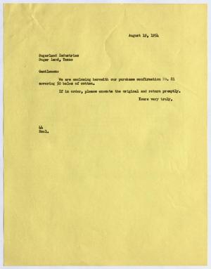 [Letter from A. H. Blackshear, Jr. to Sugarland Industries, August 19, 1954]