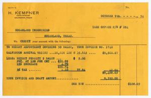 [Invoice for Sugarland Industries, October 9, 1954]
