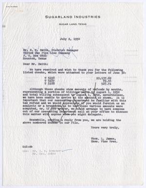 [Letter from Thomas Leroy James to E. M. Smith, July 2, 1954]