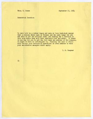 [Letter from Isaac Herbert Kempner to Thomas Leroy James, September 17, 1954]