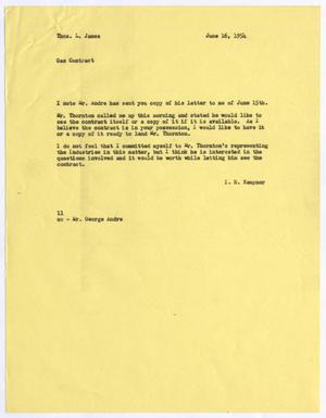 [Letter from Isaac Herbert Kempner to Thomas Leroy James, June 16, 1954]