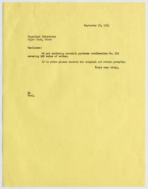 [Letter from A. H. Blackshear, Jr. to Sugarland Industries, September 28, 1954]