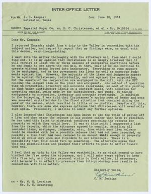 [Letter from C. H. Jenkins to I. H. Kempner, June 18, 1954]