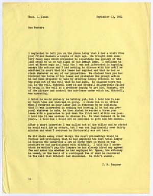 Primary view of object titled '[Letter from Isaac Herbert Kempner to Thomas Leroy James, September 13, 1954]'.