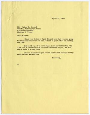 [Letter from Isaac Herbert Kempner to Walter F. Woodul, April 13, 1954]
