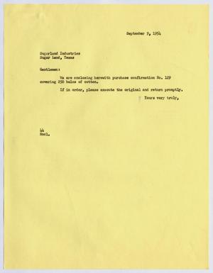 [Letter from A. H. Blackshear, Jr. to Sugarland Industries, September 9, 1954]
