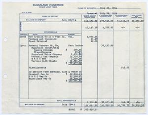 [Sugarland Industries, Balance Sheet, July 26, 1954]