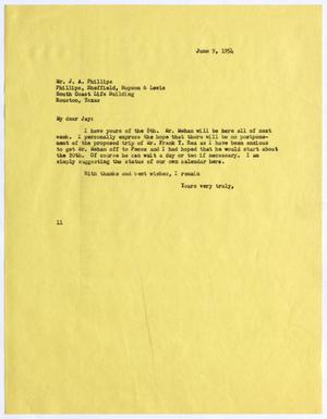 [Letter from Isaac Herbert Kempner to Jay A. Phillips, June 9, 1954]