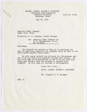 [Letter from Kelly, Looney, McLean & Littleton to Imperial Sugar Company, May 21, 1954]