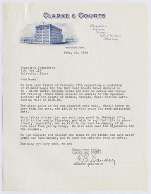 [Letter from Clarke & Courts to Sugarland Industries, February 22, 1954]