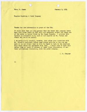 Primary view of object titled '[Letter from I. H. Kempner to Thomas L. James, January 9, 1954]'.