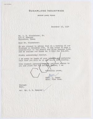[Letter from Thomas L. James to A. H. Blackshear, Jr., December 16, 1954]