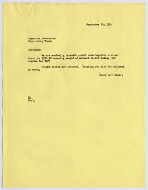 [Letter from A. H. Blackshear, Jr. to Sugarland Industries, September 14, 1954]