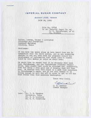 [Letter from C. H. Jenkins to Kelley, Looney, McLean & Littleton, July 26, 1954]