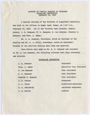 [Sugarland Industries, Minutes of Special Meeting of Trustees, February 18, 1954]