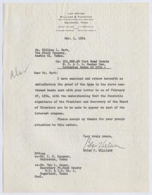 [Letter from Bryan F. Williams to William L. Hart, March 1, 1954]