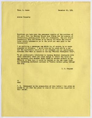 [Letter from I. H. Kempner to Thomas L. James, December 20, 1954]
