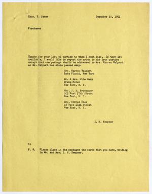 Primary view of object titled '[Letter from Isaac Herbert Kempner to Thomas Leroy James, December 30, 1954]'.