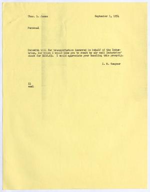 [Letter from Isaac Herbert Kempner to Thomas Leroy James, September 7, 1954]