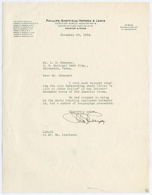 [Letter from Jay A. Phillips to Isaac Herbert Kempner, November 23, 1954]
