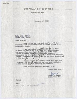 [Letter from Thomas L. James to Gus D. Ulrich, February 16, 1954]