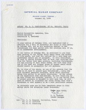 Primary view of object titled '[Letter from C. H. Jenkins to United Mercantile Agencies, Inc., October 22, 1954]'.