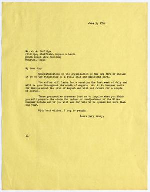 [Letter from Isaac Herbert Kempner to Jay A. Phillips, June 5, 1954]