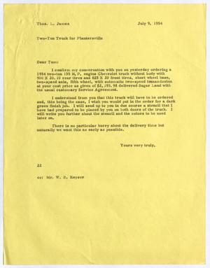 Primary view of object titled '[Letter from Daniel Webster Kempner to Thomas Leroy James, July 9, 1954]'.