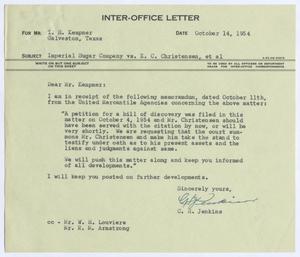 [Letter from C. H. Jenkins to I. H. Kempner, October 14, 1954]