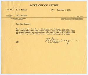 [Letter from W. O. Caraway to I. H. Kempner, December 3, 1954]