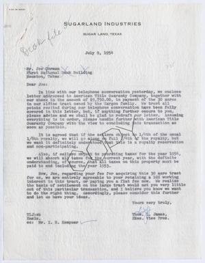 [Letter from Thomas L. James to Joe Corman, July 9, 1954]