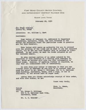 [Letter from Thomas L. James to The Steek Company, February 22, 1954]