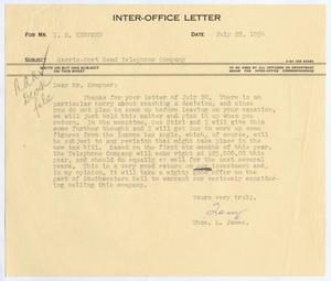 [Letter from Thomas Leroy James to Isaac Herbert Kempner, July 22, 1954]