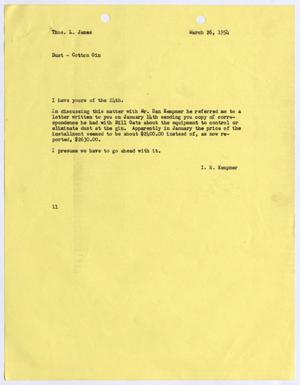 [Letter from I. H. Kempner to Thomas L. James, March 26, 1954]