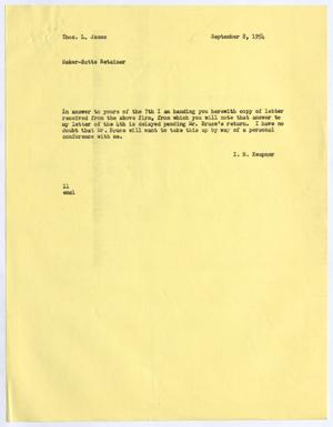 [Letter from Isaac Herbert Kempner to Thomas Leroy James, September 8, 1954]
