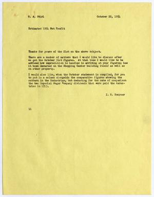 [Letter from Isaac Herbert Kempner to Gus A. Stirl, October 22, 1954]