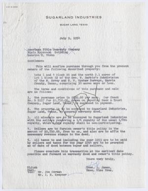 [Letter from Thomas Leroy James to American Title Guaranty Company, July 9, 1954]