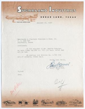 [Letter from Thomas L. James to Merchants & Planters Compress & Warehouse Company, January 11, 1954]