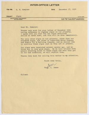 [Inter-Office Letter from D. W. Kempner to D. W. Kempner, December 17, 1954]