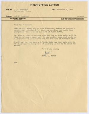 [Letter from Thomas L. James to I. H. Kempner, November 4, 1954]
