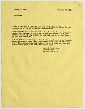 [Letter from Paul Klengelstein to Thomas L. James, November 20, 1954]