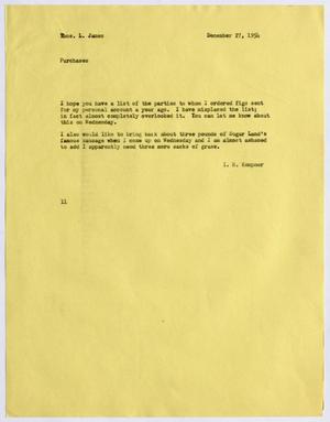 [Letter from I. H. Kempner to Thomas L. James, December 27, 1954]