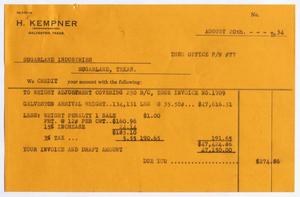 [Invoice for Sugarland Industries, August 20, 1954]
