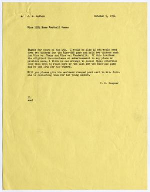 [Letter from Isaac Herbert Kempner to J. Margaret Sutton, October 5, 1954]